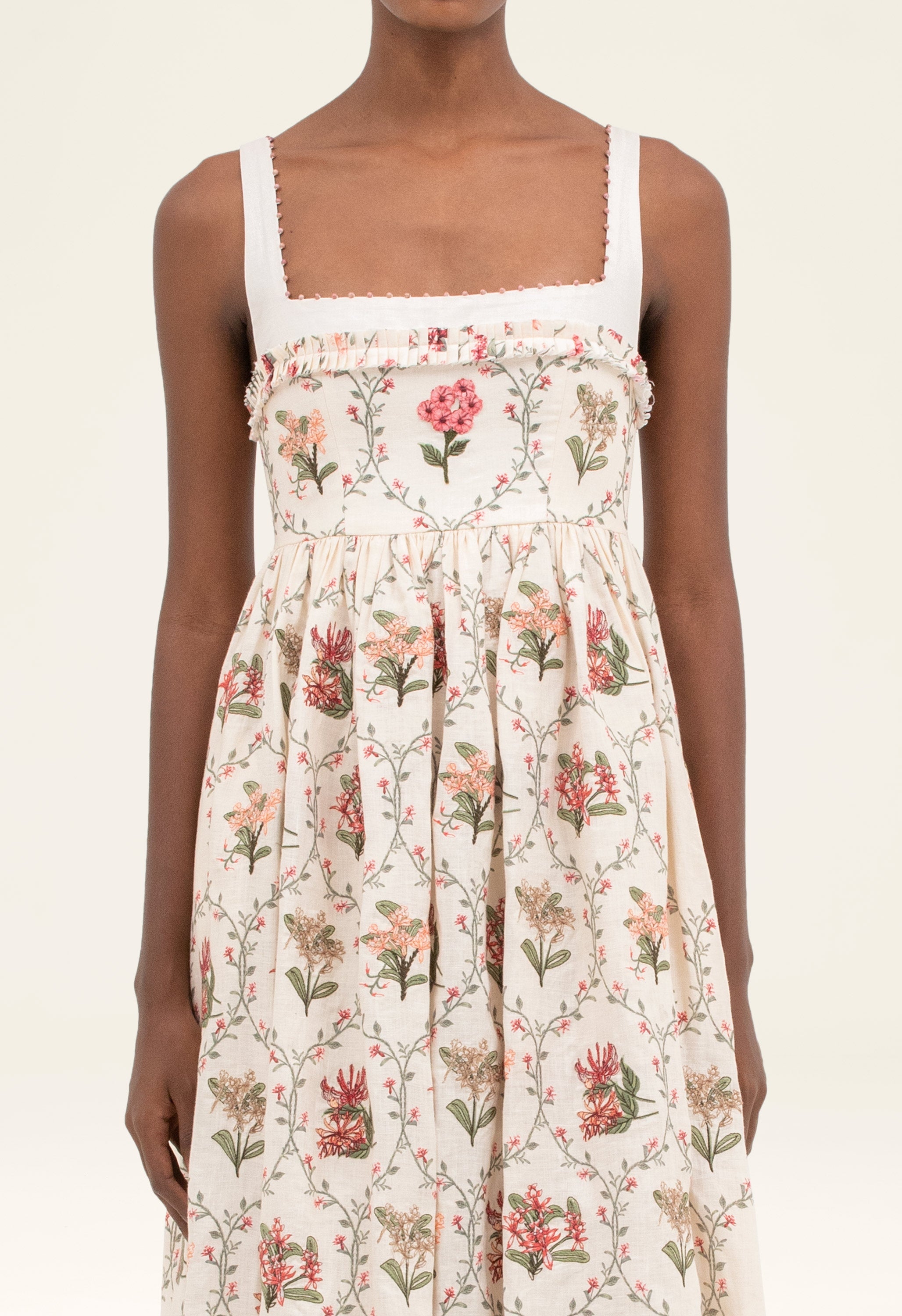 agua by agua bendita barbara floral linen midi dress Barbara floral cotton midi dress in white - Agua By Agua Bendita