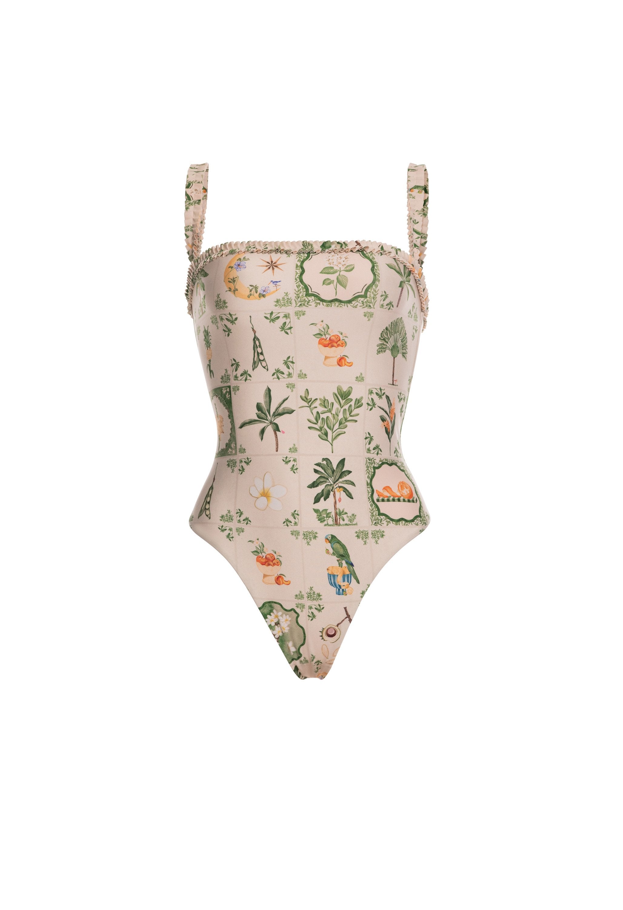 【AGUA BY AGUA BENDITA】limon プリント recycled swimsuit Cream Limón Wild ruffled printed recycled swimsuit | AGUA BY