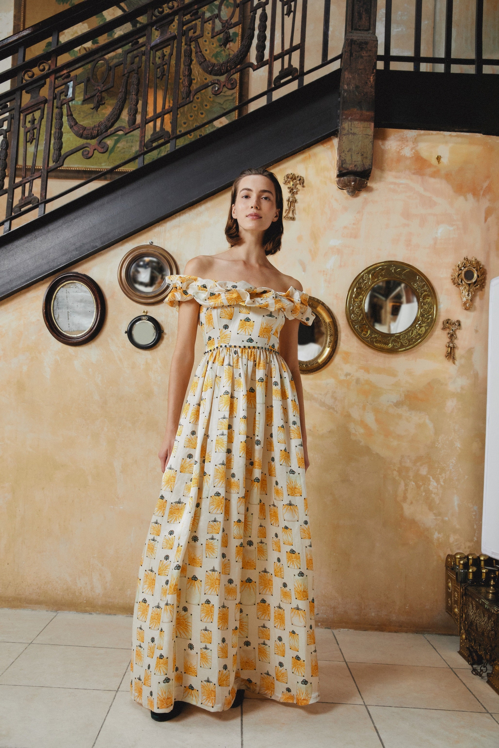 agua bendita off the shoulder dress Espliego Menaje Maxi Dress