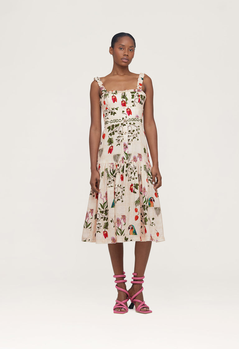 Nispero-Bouquet-Hand-Embroidered-Linen-Midi-Dress-12600-1 - 1
