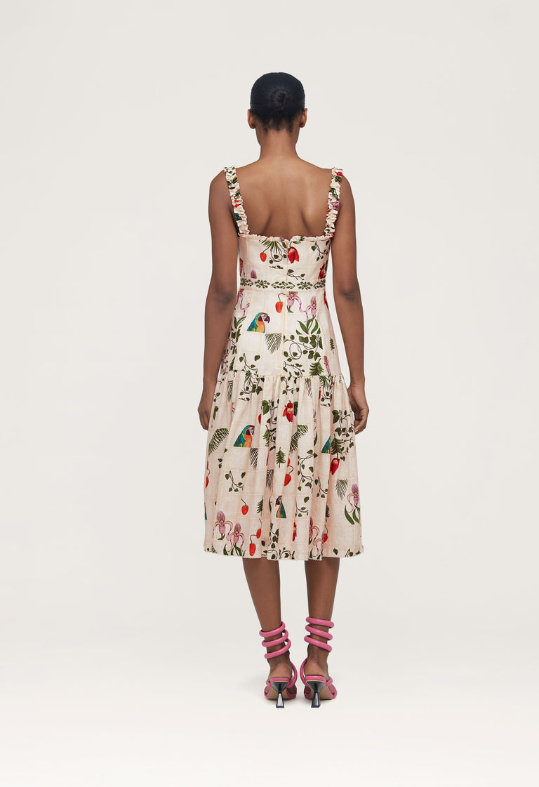 Nispero-Bouquet-Hand-Embroidered-Linen-Midi-Dress-12600-2 - 2