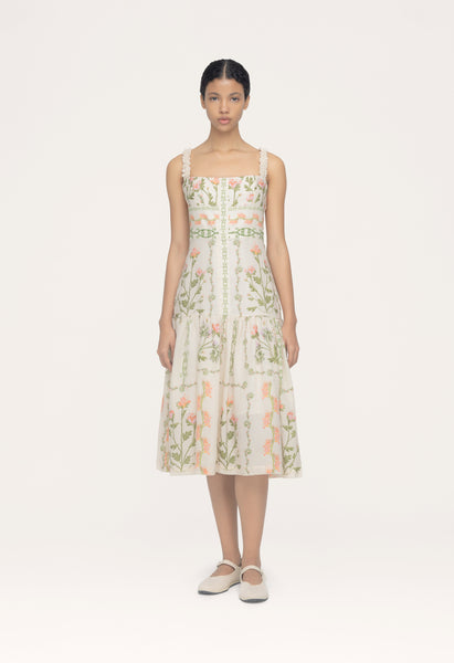 Níspero Oasis Hand-Embroidered Midi Dress | Agua by Agua